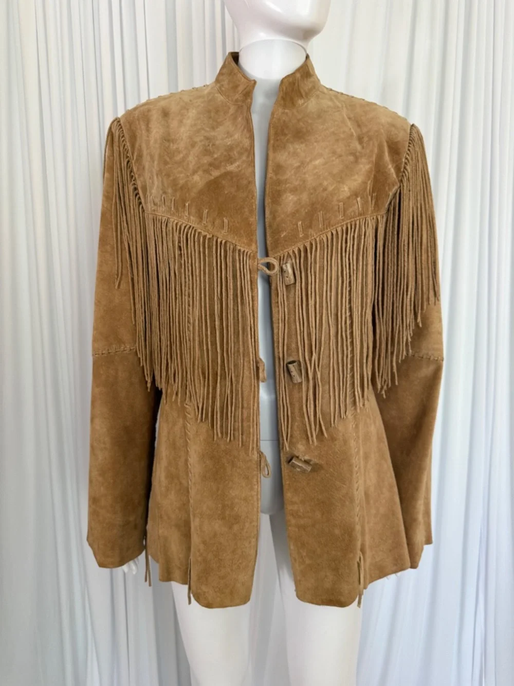 Scully Genuine Suede Leather Fringe Western Jacket Tan Camel Size L